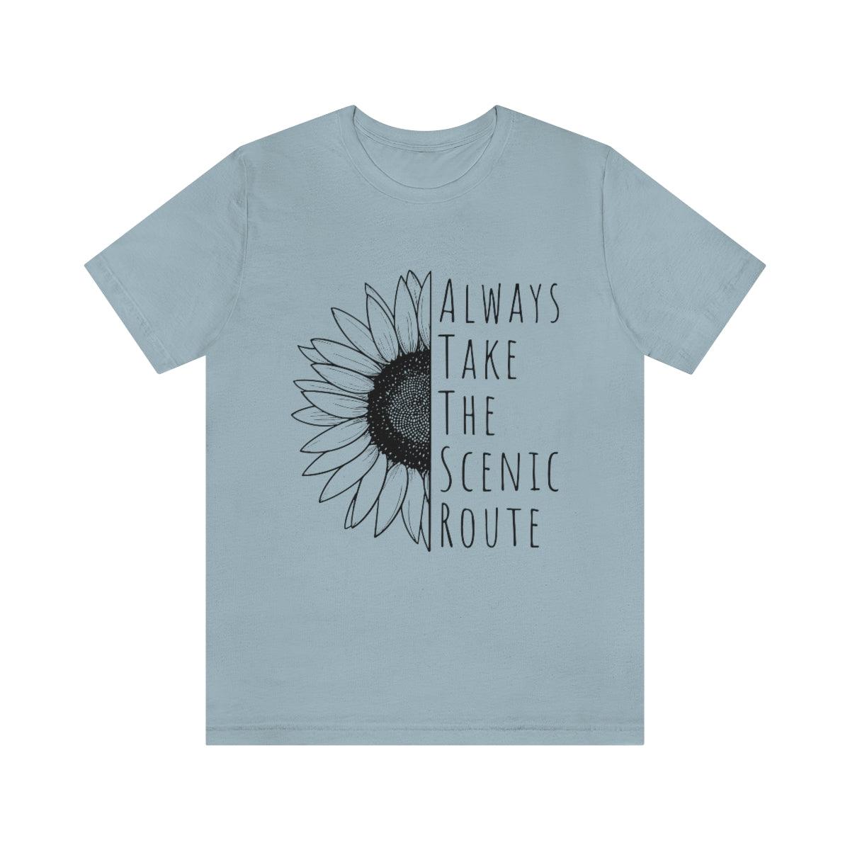 “Always Take The Scenic Route” Sunflower 100% Cotton Jersey Short Sleeve T-Shirt - Melomys