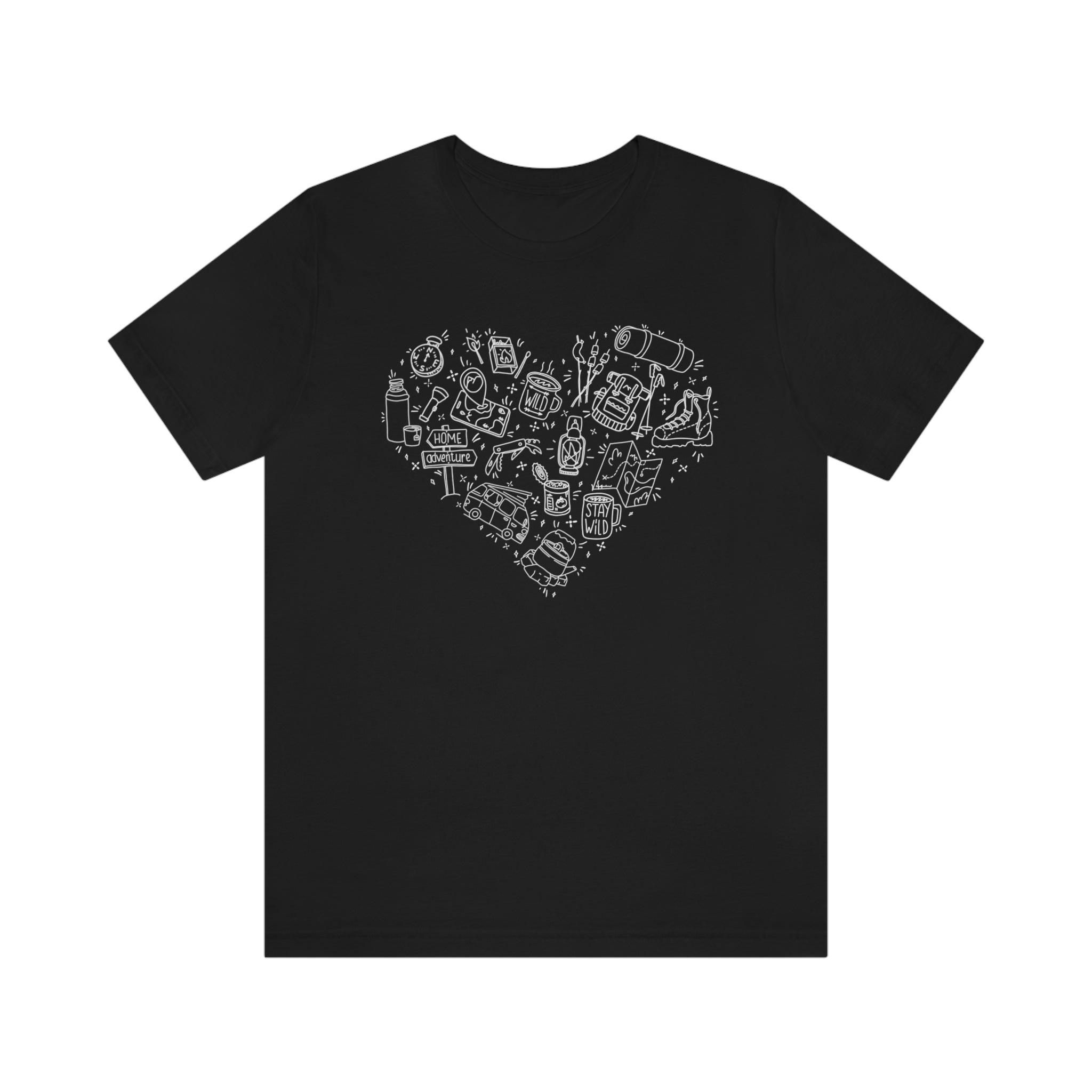 Camping Illustration Heart 100% Cotton Jersey Short Sleeve T-Shirt - Melomys