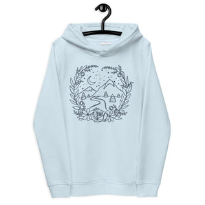 Mountain with Floral Frame Women's Organic Cotton and Polyester Fitted Hoodie - Melomys